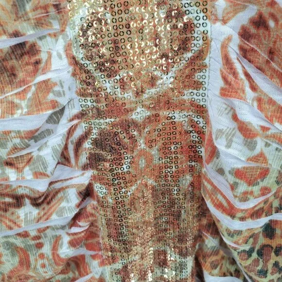 Daytrip Womens Boho Leopard Print Knit Top Sz S Brown Sequin V-Neck Slimming - Picture 6 of 8